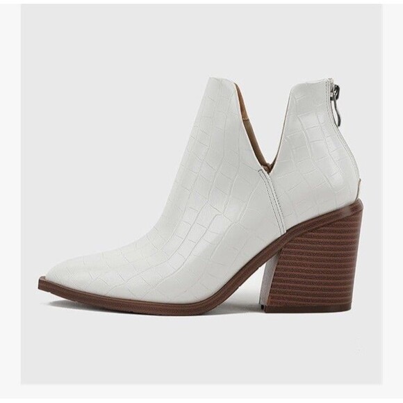 Womens Slip on Ankle Boots V Cutout Pointed Toe Chunky Mid Heel Booties Size 8.5 - Picture 6 of 13